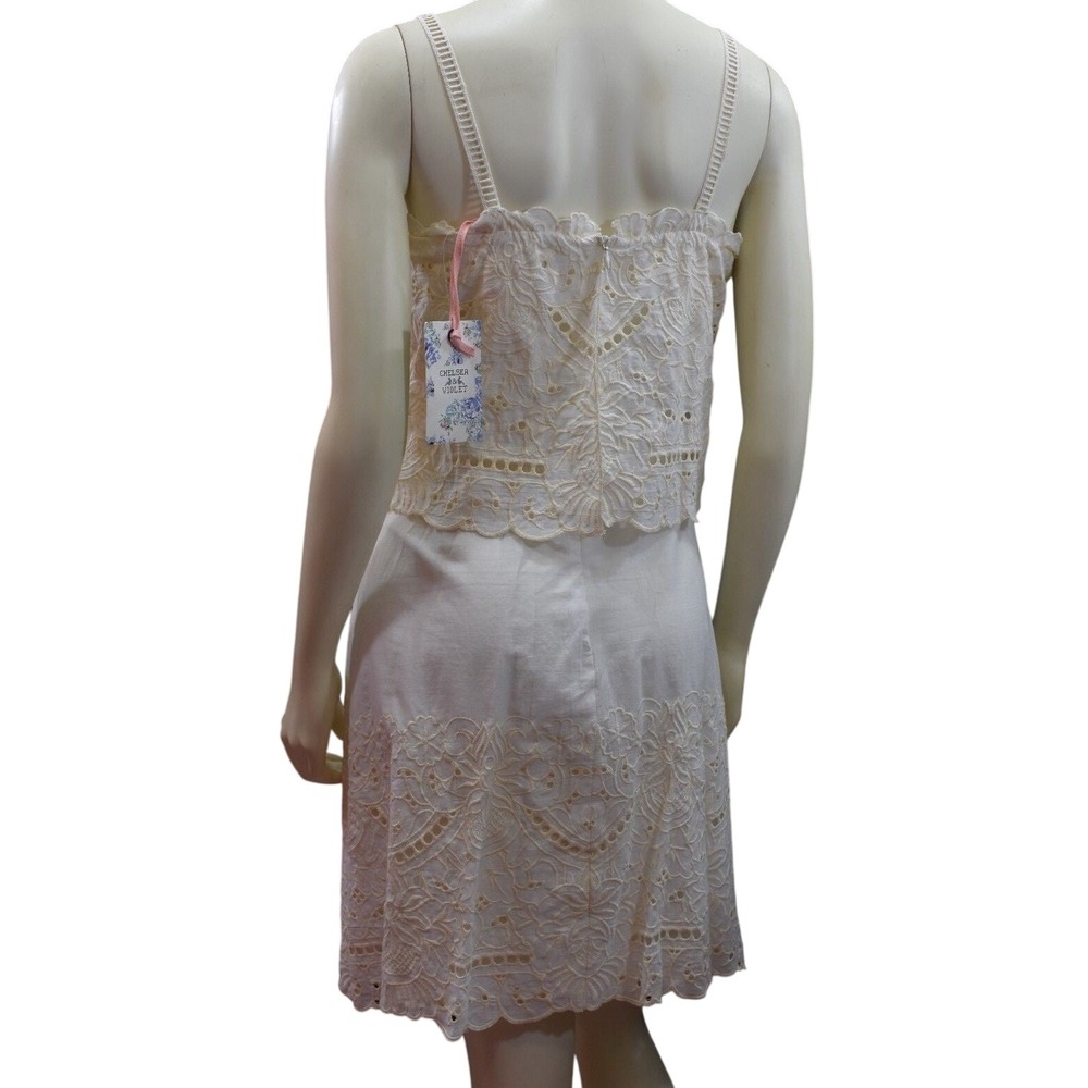 Chelsea & Violet Ivory Eyelet Lace Mini Dress Two Tier Embroidered‎ Skirt Md NWT - Picture 5 of 16